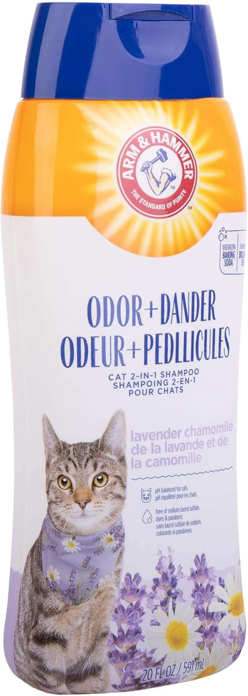 2-in-1 Deodorizing and Dander-Reducing Cat Shampoo with Baking Soda, Lavender Chamomile Scent, 20 Fl Oz