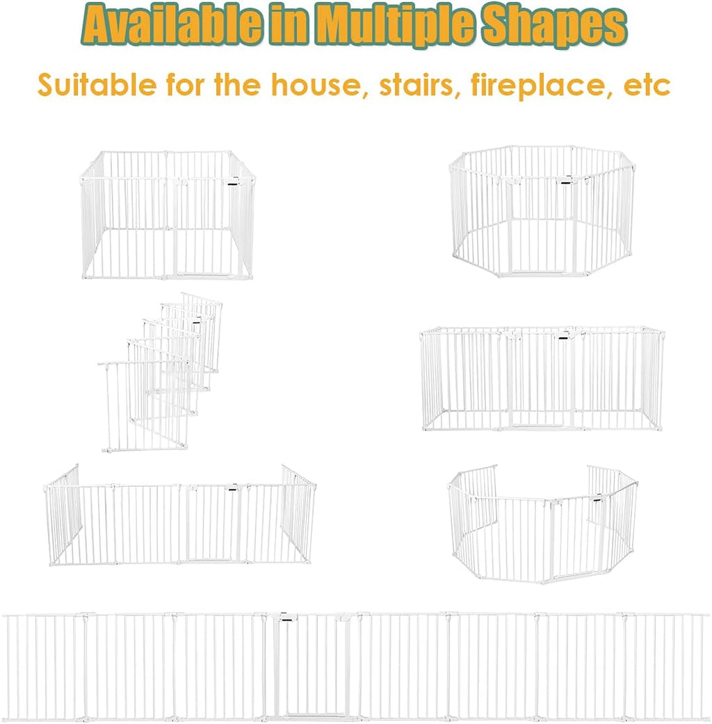 PETSAFE 181" Extra Wide Pet Gate and Dog Playpen - Foldable Dog Barrier with Walk-Through Door for Home, Stairs, and Fireplace (White)