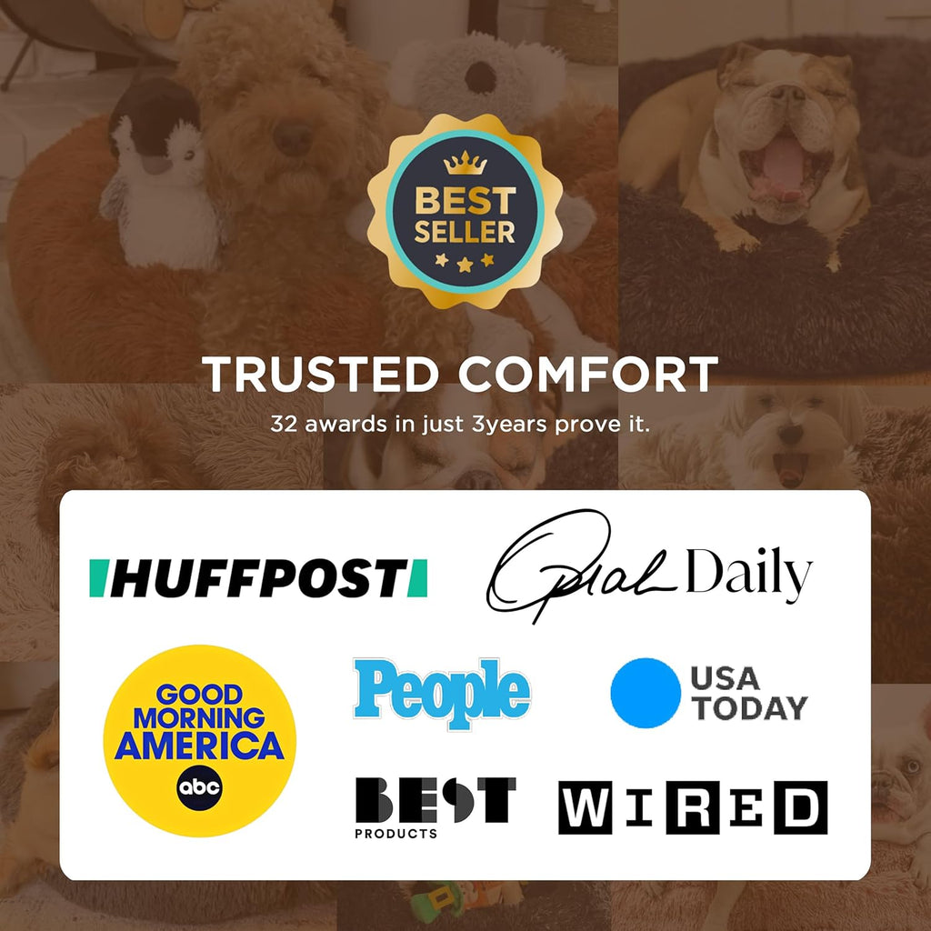 Calming Plush Cat Bed for Indoor Use - 20-Inch Washable Round Faux Fur Bed with Anti-Slip Base, Suitable for Pets Up to 15 lbs, Camel Color