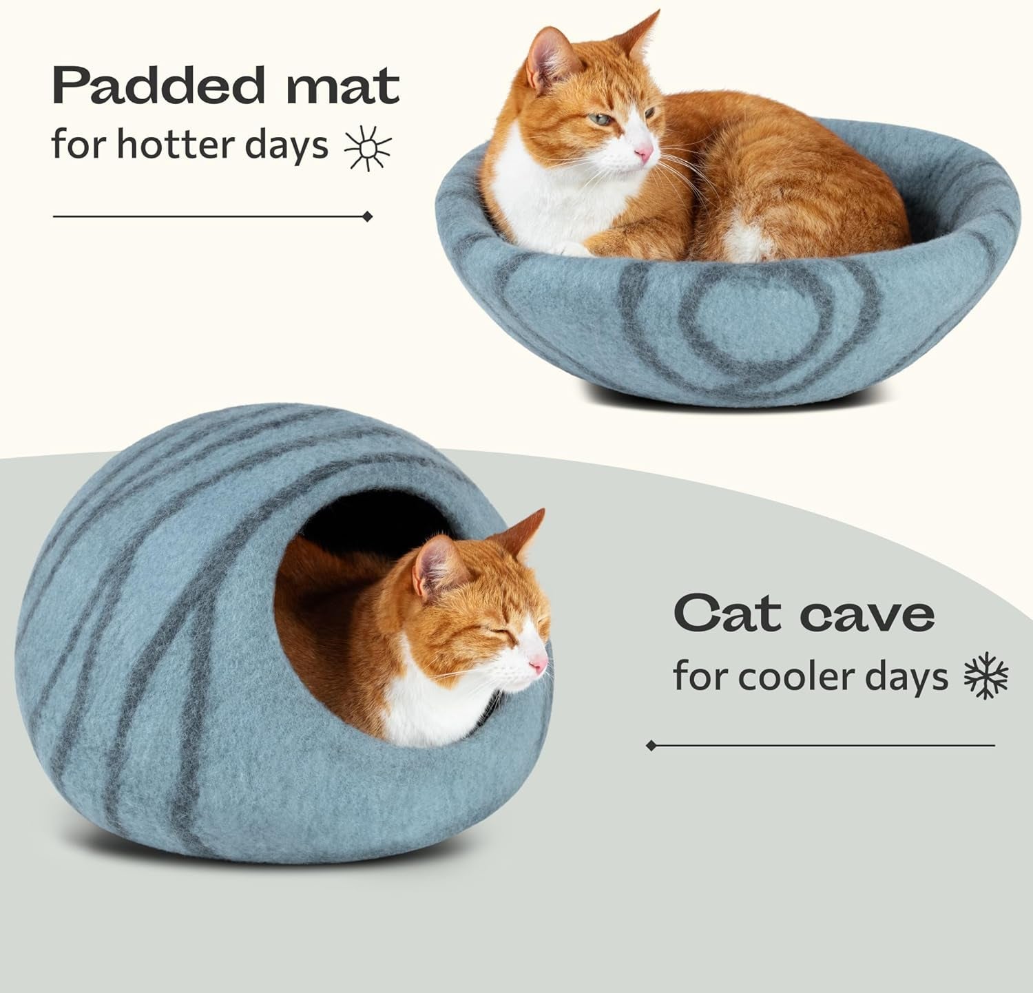 Premium Felt Cat Cave - Handmade 100% Merino Wool Cat Bed for Indoor Use (Aquamarine, Medium)