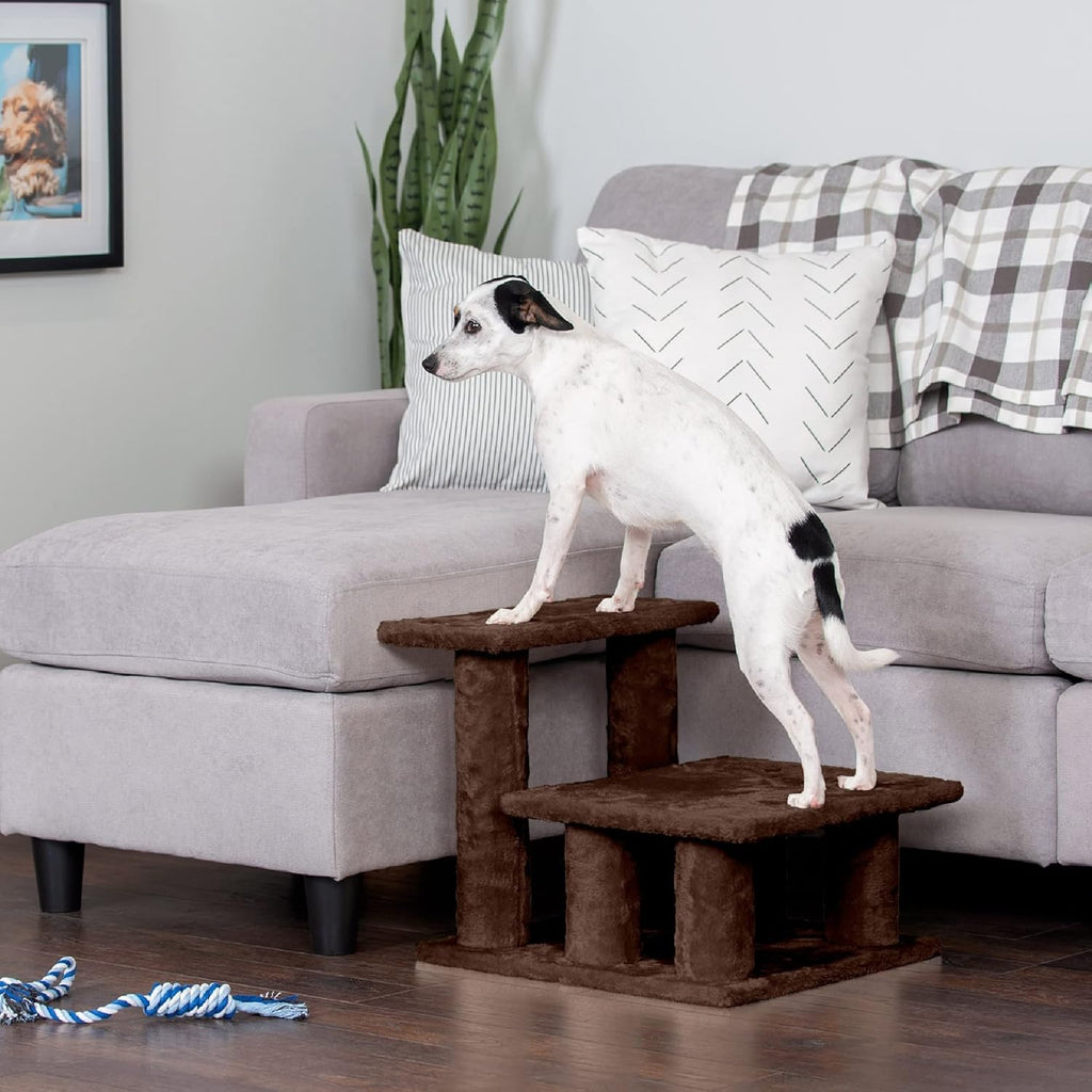 Steady Paws 3-Step Pet Stairs for Elevated Beds and Sofas - Brown