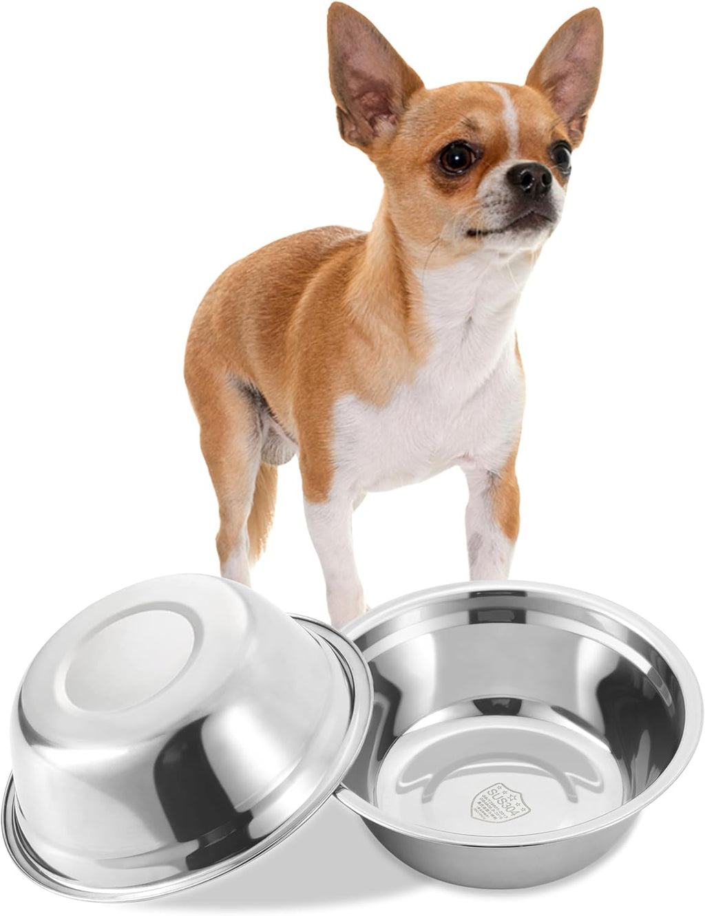 Stainless Steel Small Dog Food Bowls, Set of 2, 5.4 in Diameter, Replacement Bowls for Raised Feeding Stations (1.3 Cup Capacity)