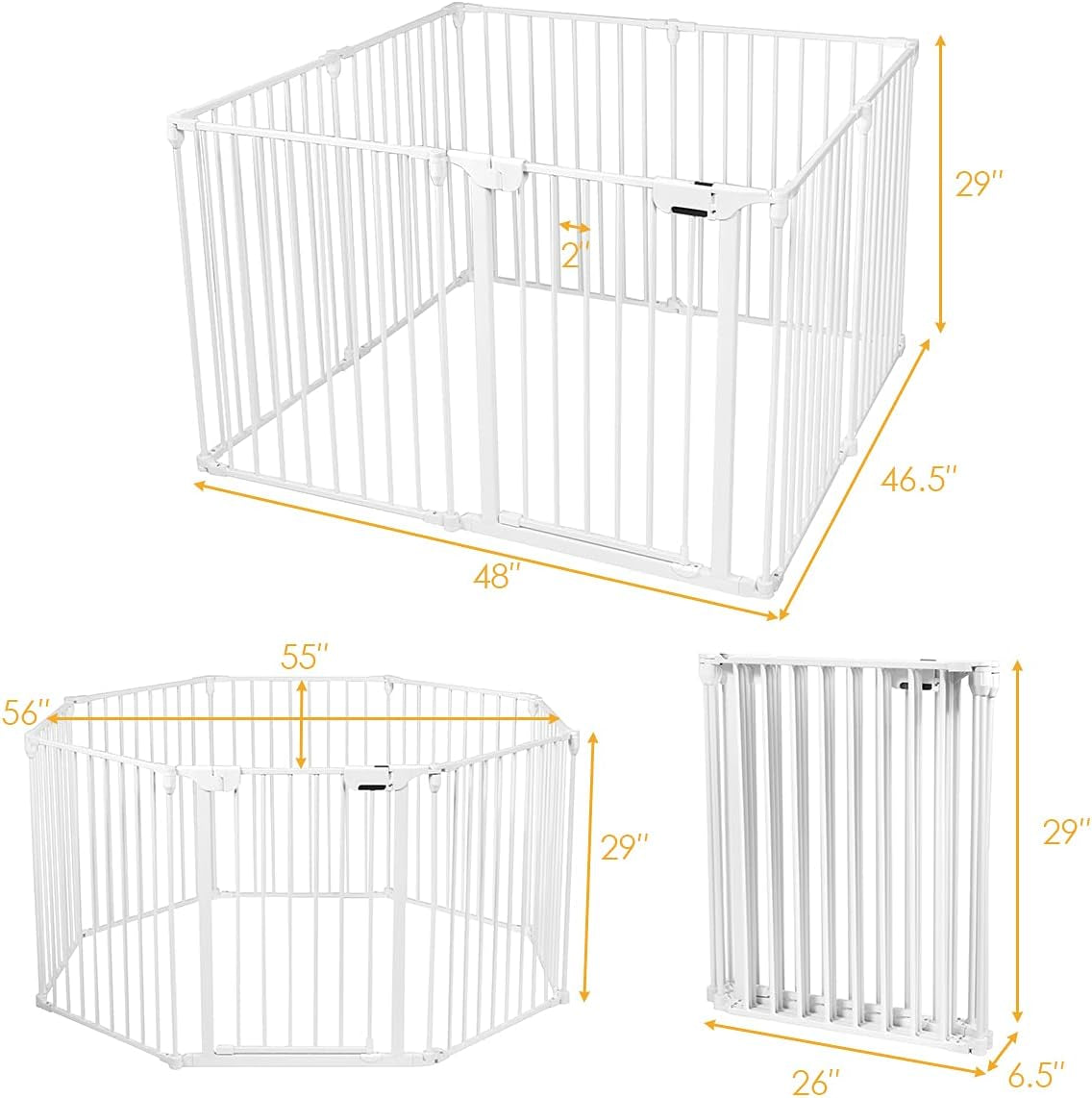 PETSAFE 181" Extra Wide Pet Gate and Dog Playpen - Foldable Dog Barrier with Walk-Through Door for Home, Stairs, and Fireplace (White)