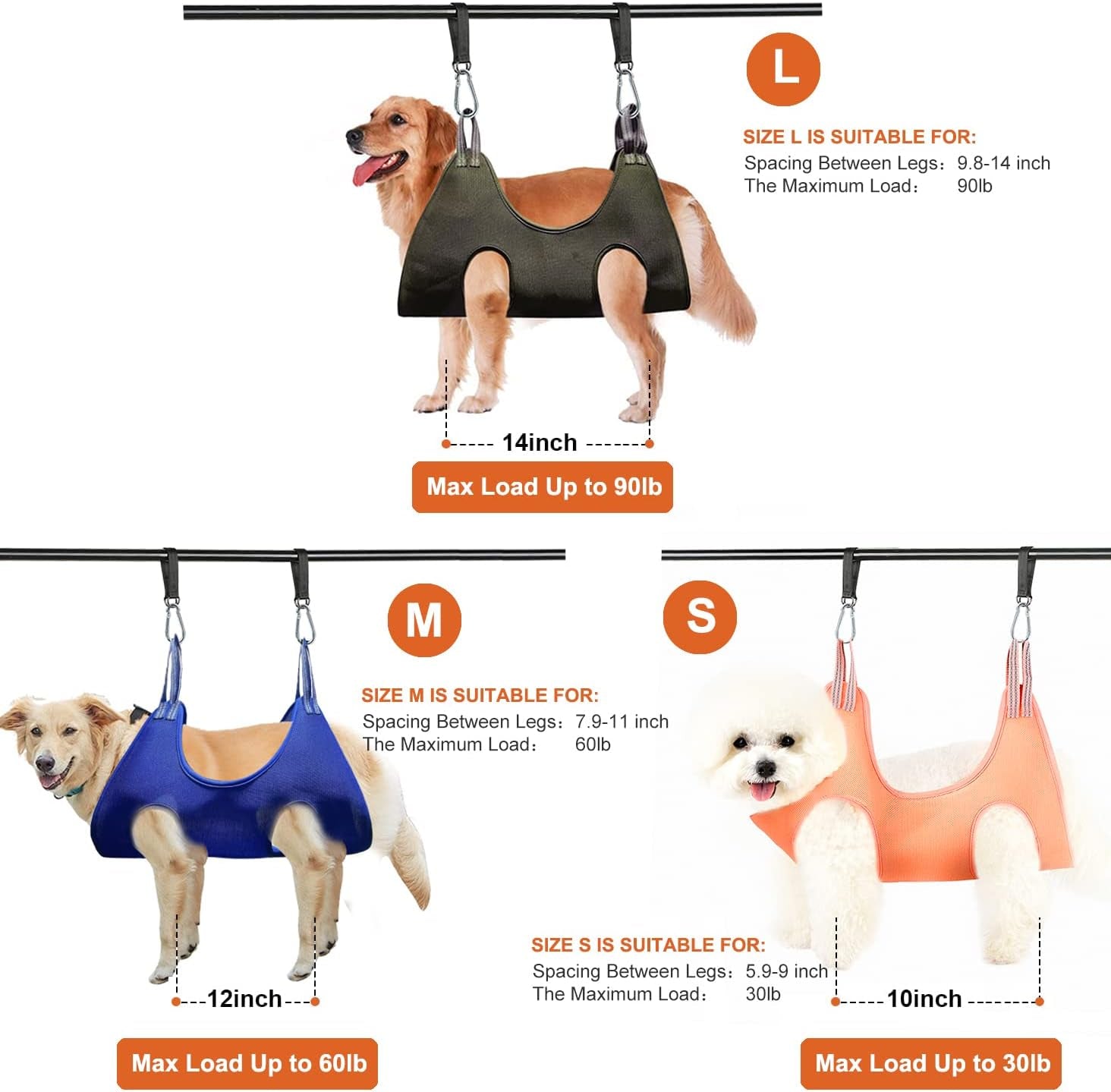 Durable Pet Grooming Hammock for Cats and Dogs, Supports Up to 55 lbs, Adjustable Leg Spacing (5.1" - 11.8")