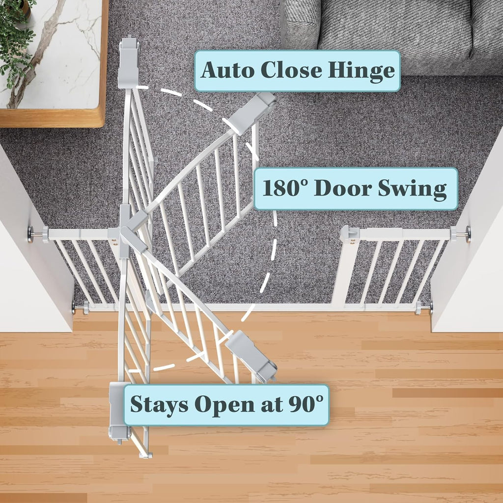 Adjustable 29-39.6" Baby Gate for Pets, Dual Auto-Close Dog Gate with One-Hand Operation, 30" Tall Safety Gate for Stairs, Hallways, and Bedrooms, Wall Pressure Mount Installation, White