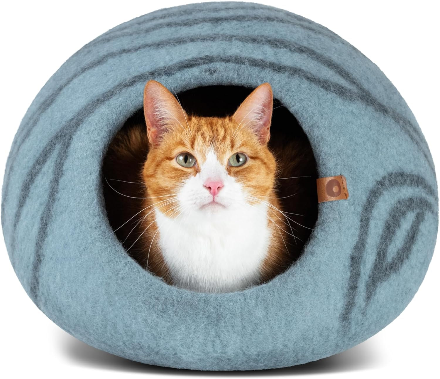 Premium Felt Cat Cave - Handmade 100% Merino Wool Cat Bed for Indoor Use (Aquamarine, Medium)