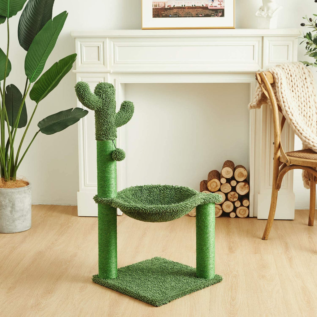 35-Inch Green Cactus Cat Tree with Hammock and Fully Wrapped Sisal Scratching Post