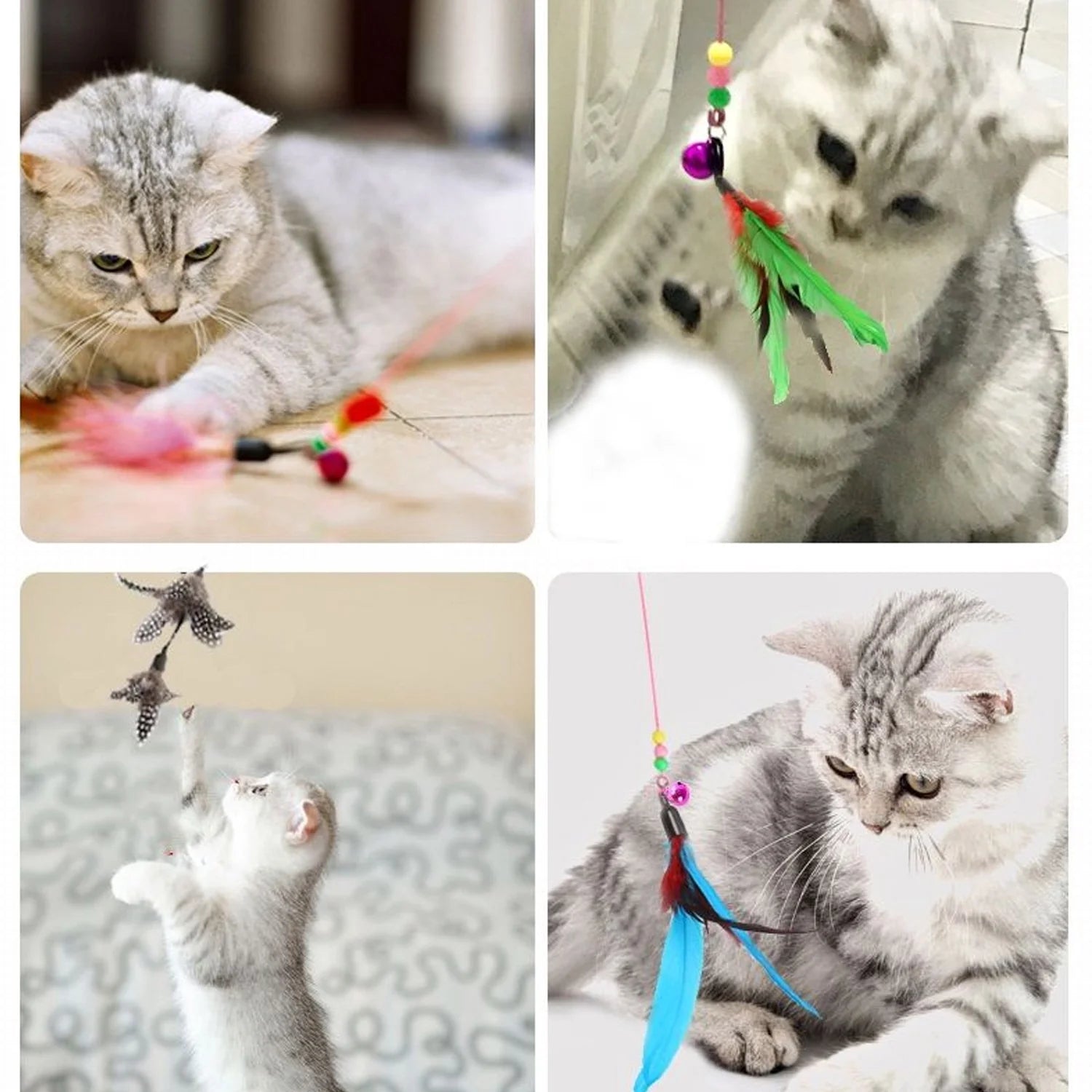 11 PCS Cat Feather Toy, Multiple Styles Feather Refills for Cat Toys, Replacement Feather Toy with Bell Refills, Interactive Catcher Teaser and Funny Exercise for Kitten or Cats