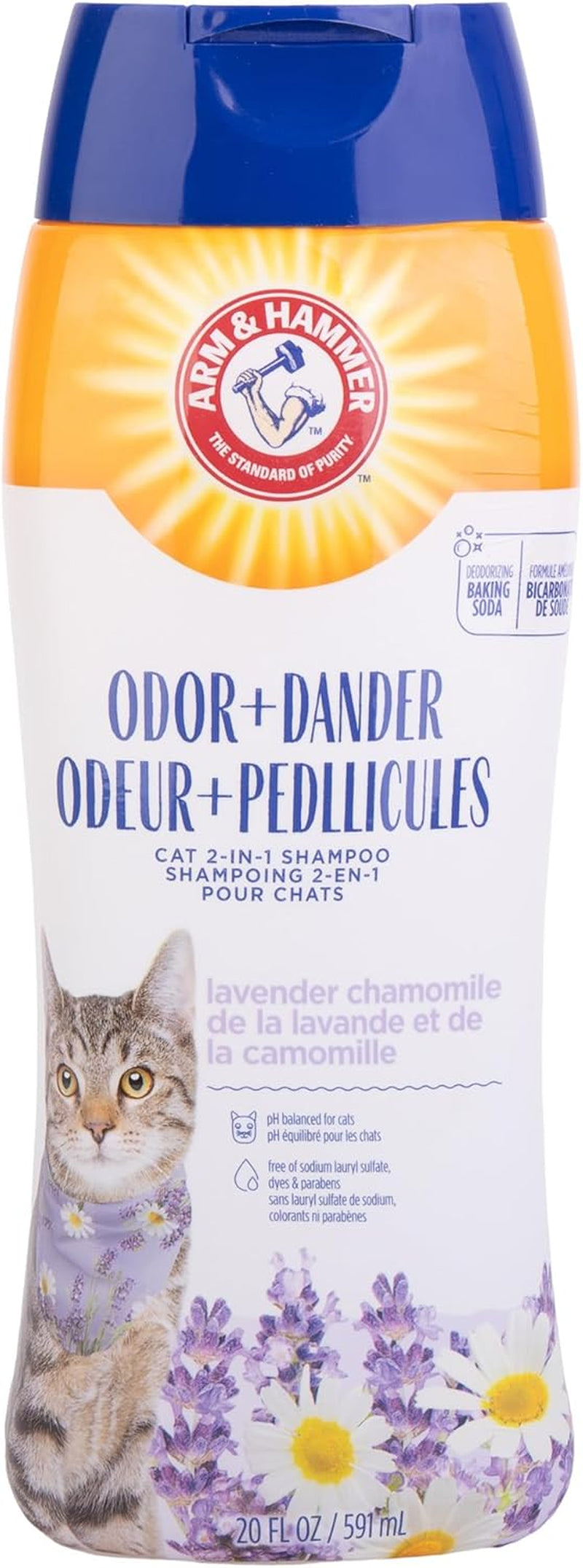 2-in-1 Deodorizing and Dander-Reducing Cat Shampoo with Baking Soda, Lavender Chamomile Scent, 20 Fl Oz