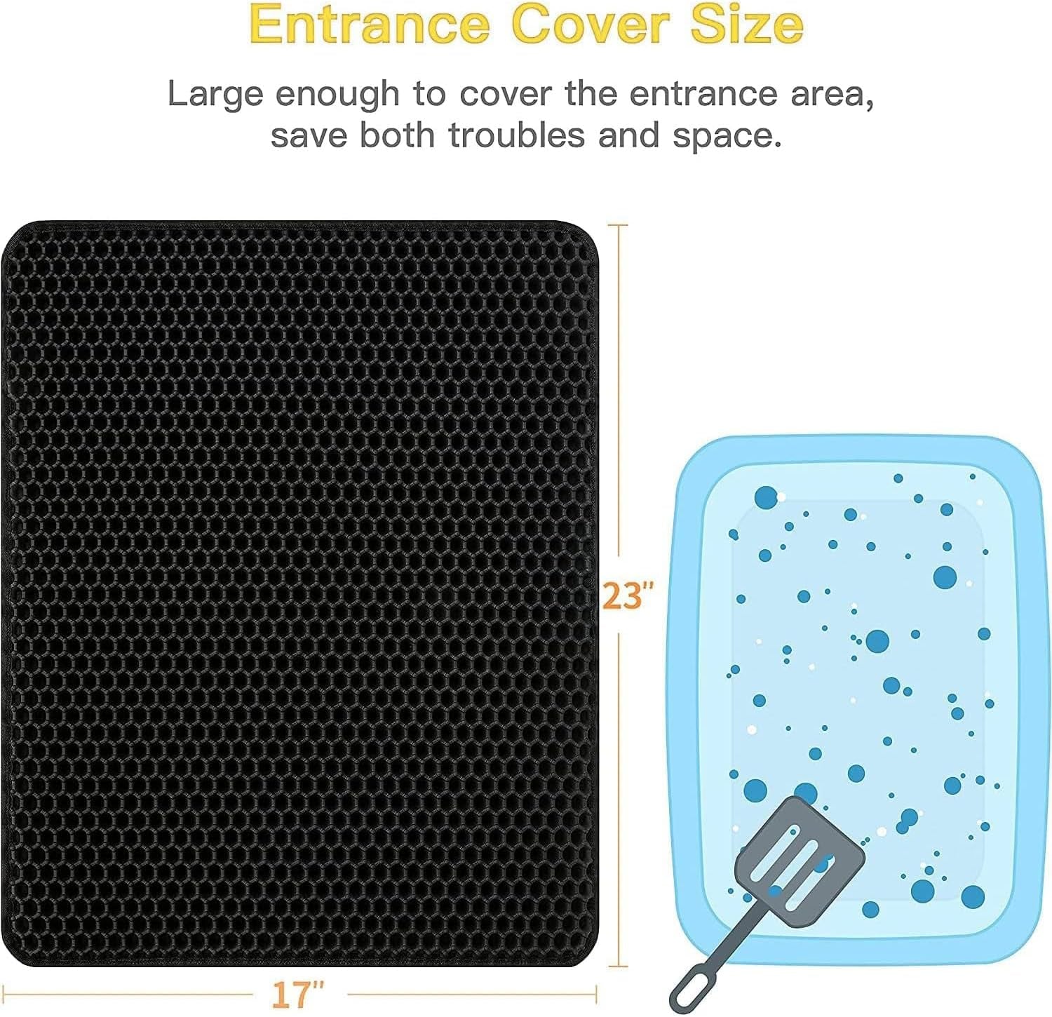 Cat Litter Mat with Honeycomb Double Layer Design, Waterproof and Urine Resistant, Effective Scatter Control, Easy to Clean and Washable, Black