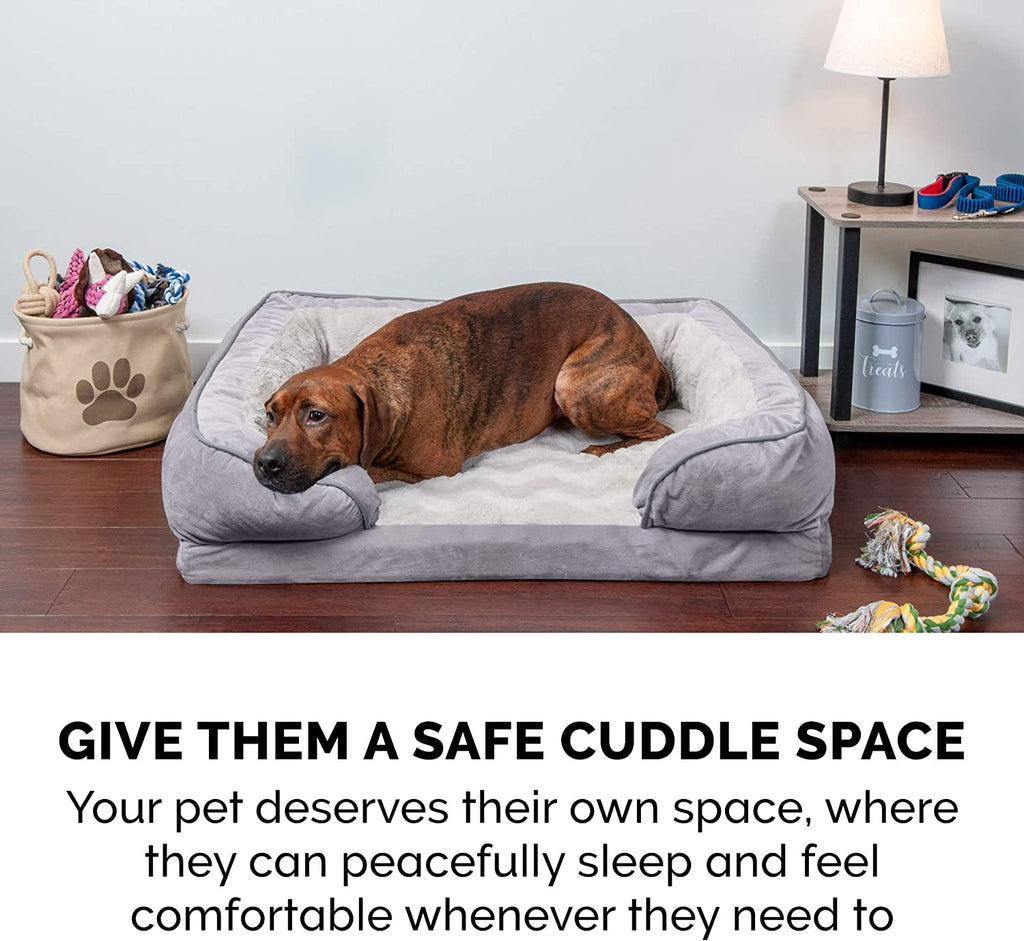 Orthopedic Foam Dog Bed with Washable Velvet Cover - Granite Gray, Large for Dogs up to 55 lbs