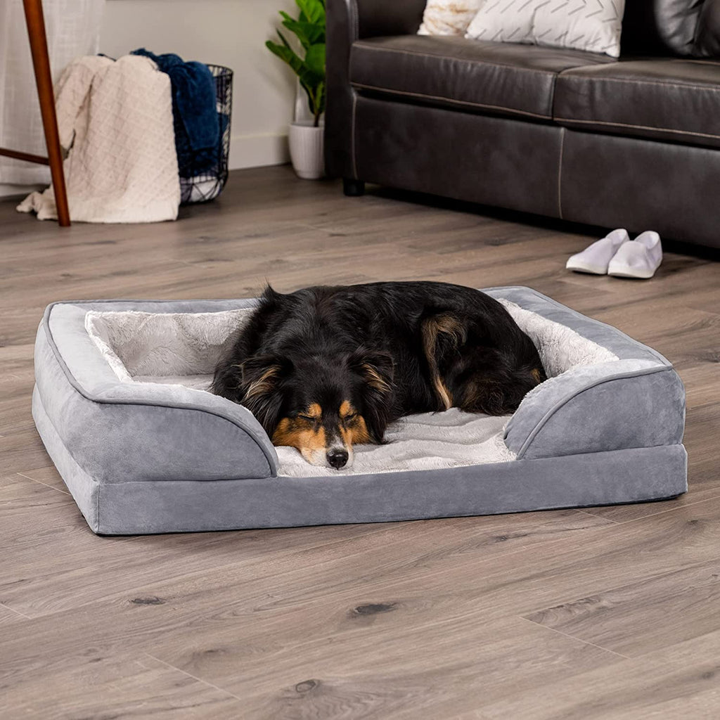 Orthopedic Foam Dog Bed with Washable Velvet Cover - Granite Gray, Large for Dogs up to 55 lbs