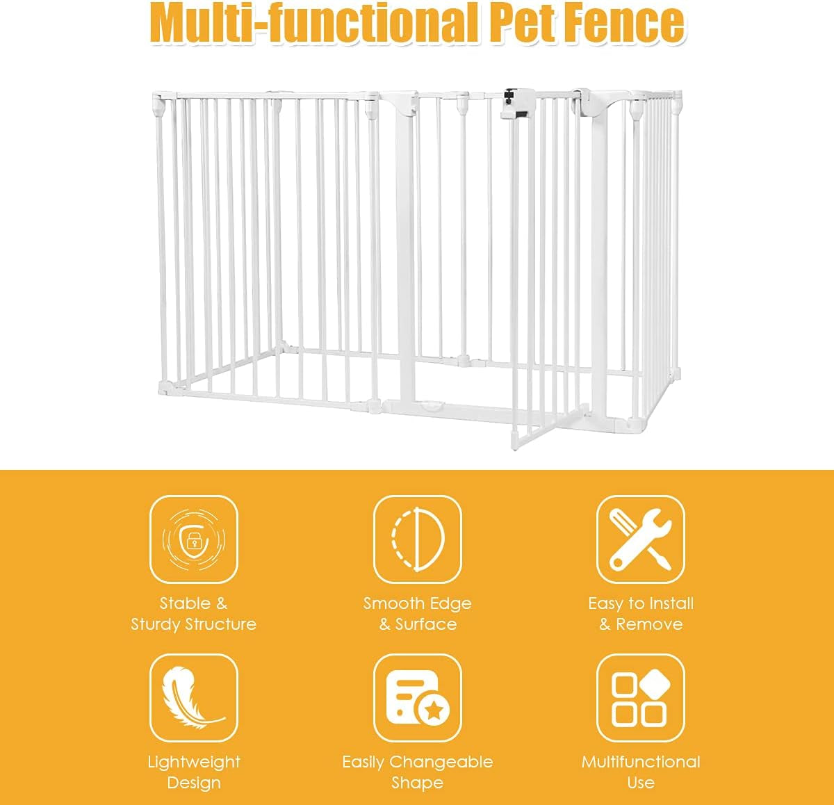 PETSAFE 181" Extra Wide Pet Gate and Dog Playpen - Foldable Dog Barrier with Walk-Through Door for Home, Stairs, and Fireplace (White)