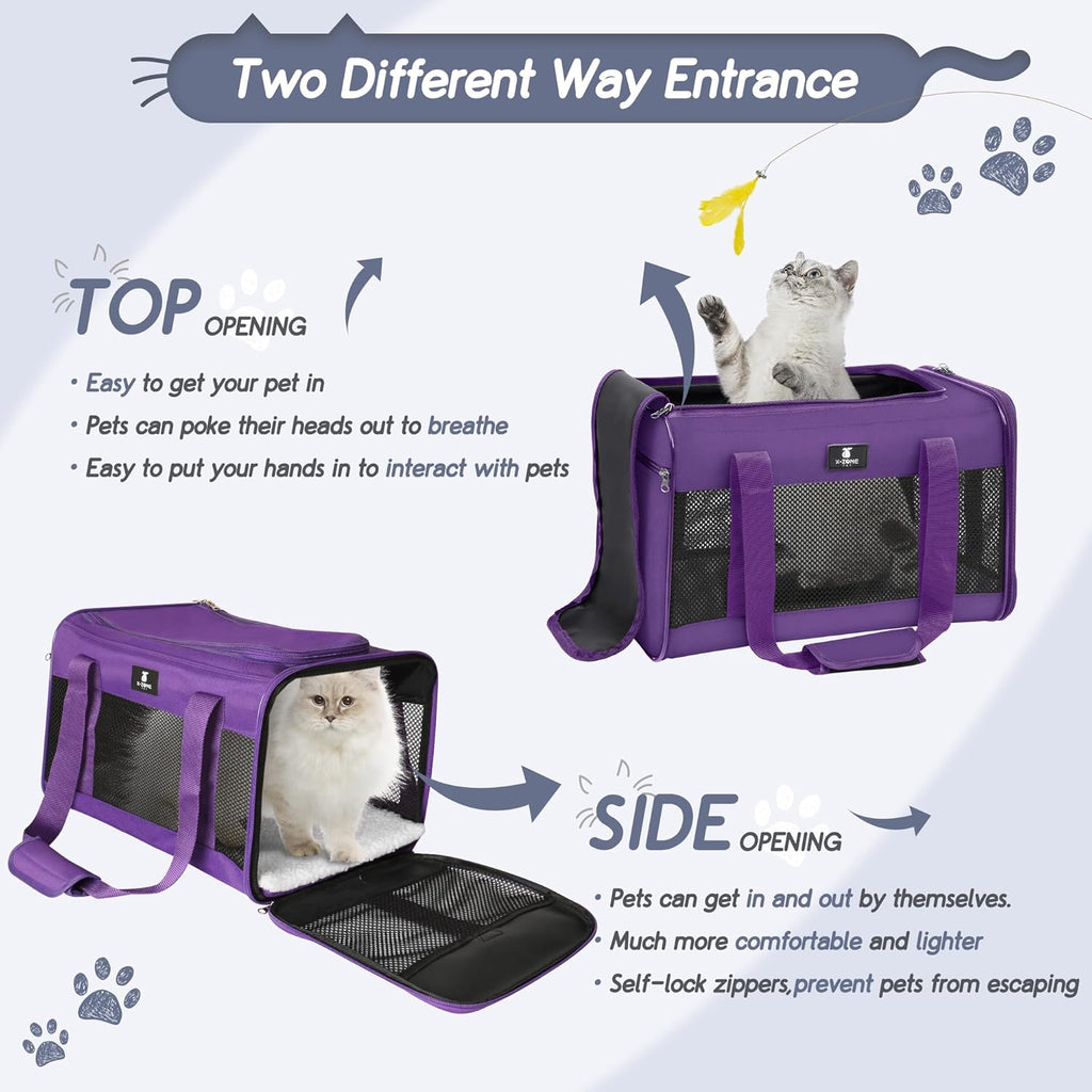 Airline-Approved Soft-Sided Cat Carrier for Small to Medium Cats up to 25 lbs, Featuring Removable Fleece Pad and Portable Design