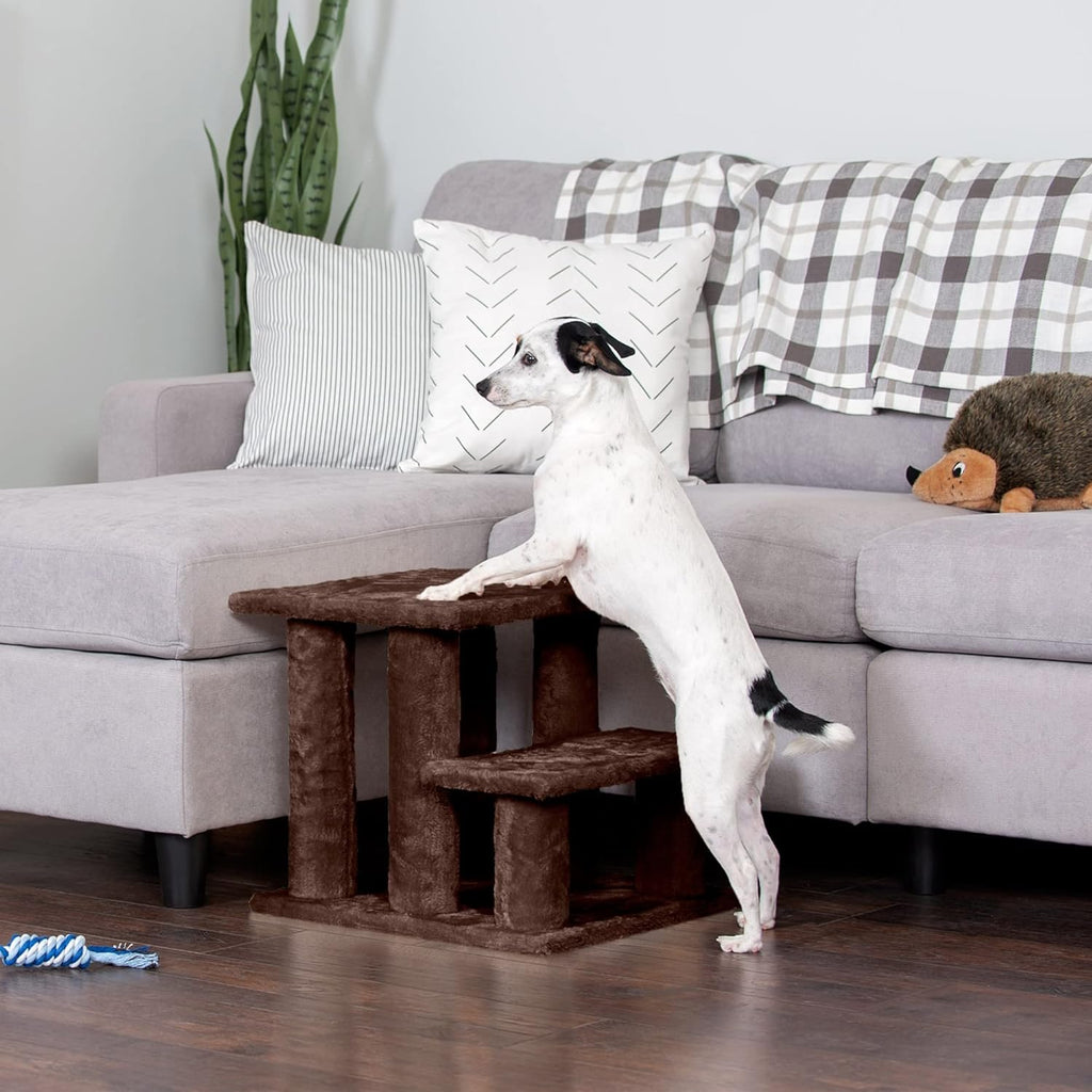 Steady Paws 3-Step Pet Stairs for Elevated Beds and Sofas - Brown
