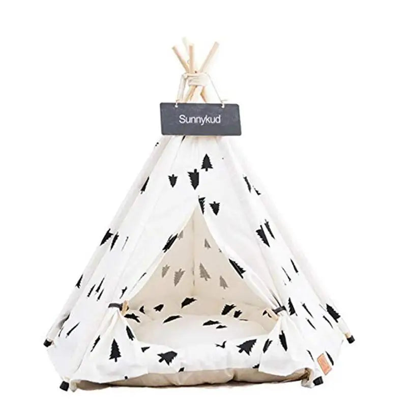 Pet Tent House Cat Bed Portable Teepee with Thick Cushion and 6 Colors Available for Dog Puppy Excursion Outdoor Indoor