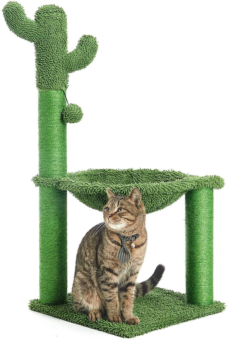 35-Inch Green Cactus Cat Tree with Hammock and Fully Wrapped Sisal Scratching Post