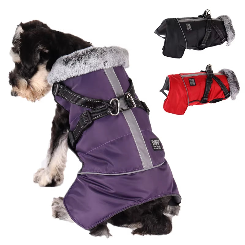 Pet Dog Winter Waterproof Jacket with Harness Small Dog Warm Clothes French Bulldog Reflective Big Dog Coat Chihuahua Outfits