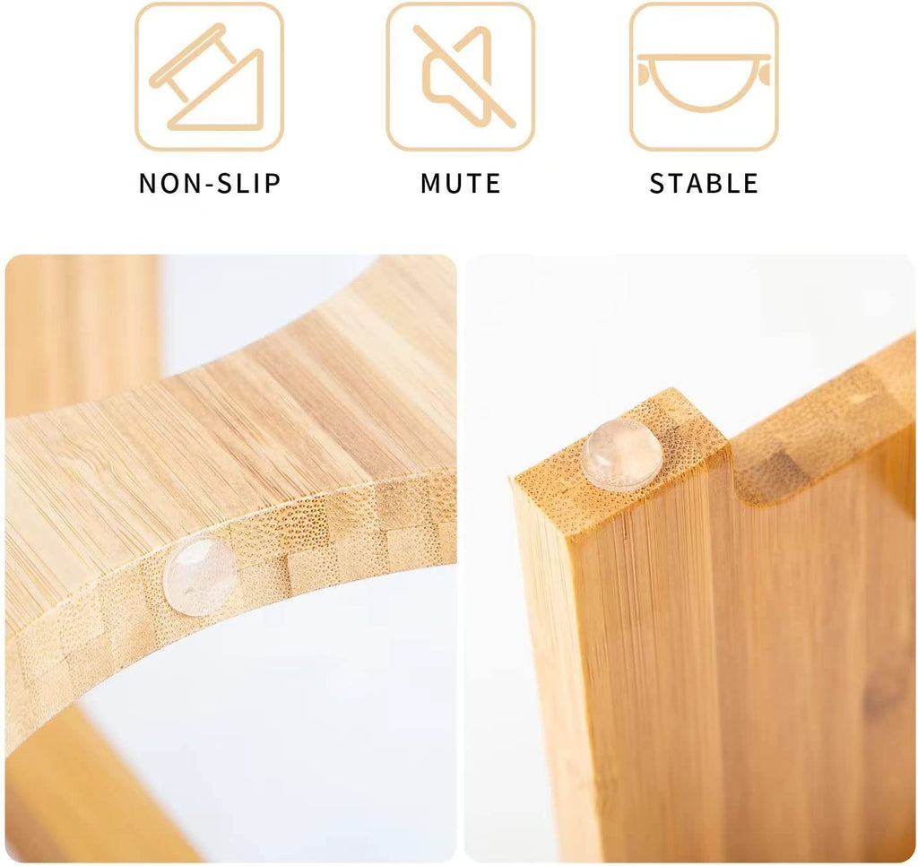 Elevated Pet Feeding Station for Cats and Small Dogs, Bamboo Stand with Two Stainless Steel Bowls and Anti-Slip Feet (4'' Height, 20 Oz Capacity)