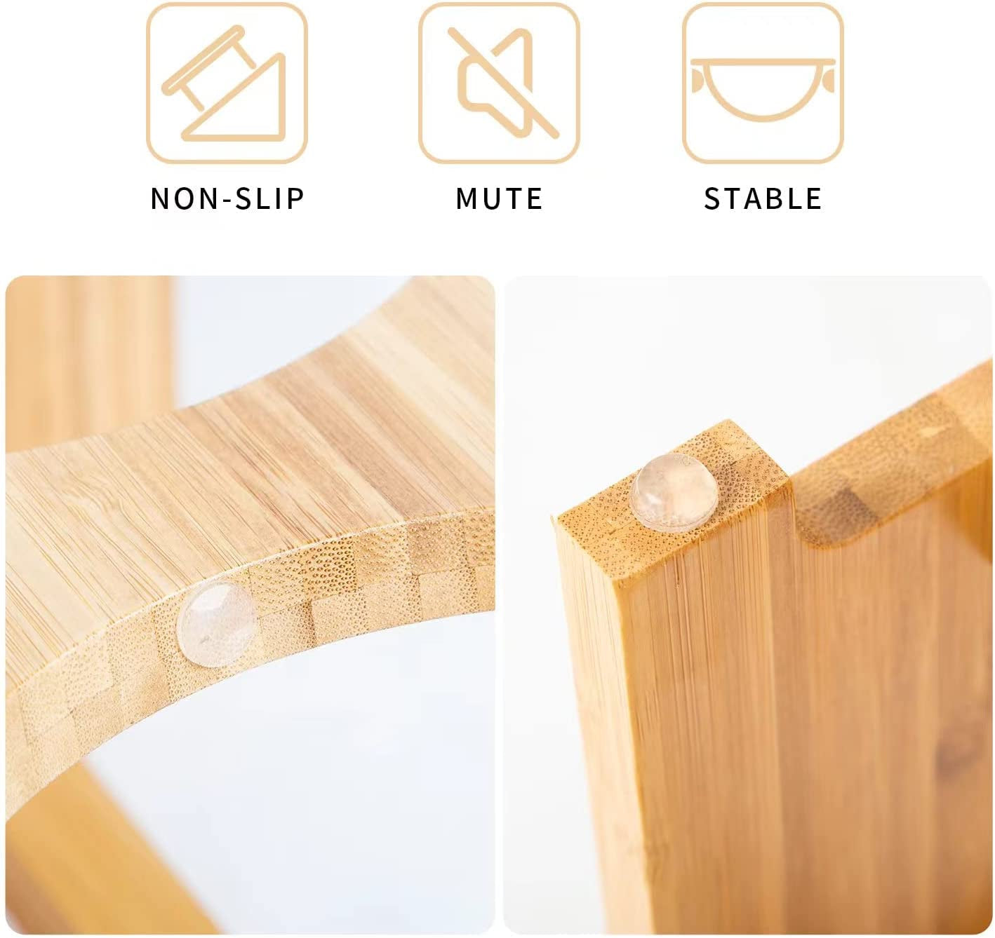 Elevated Pet Feeding Station for Cats and Small Dogs, Bamboo Stand with Two Stainless Steel Bowls and Anti-Slip Feet (4'' Height, 20 Oz Capacity)