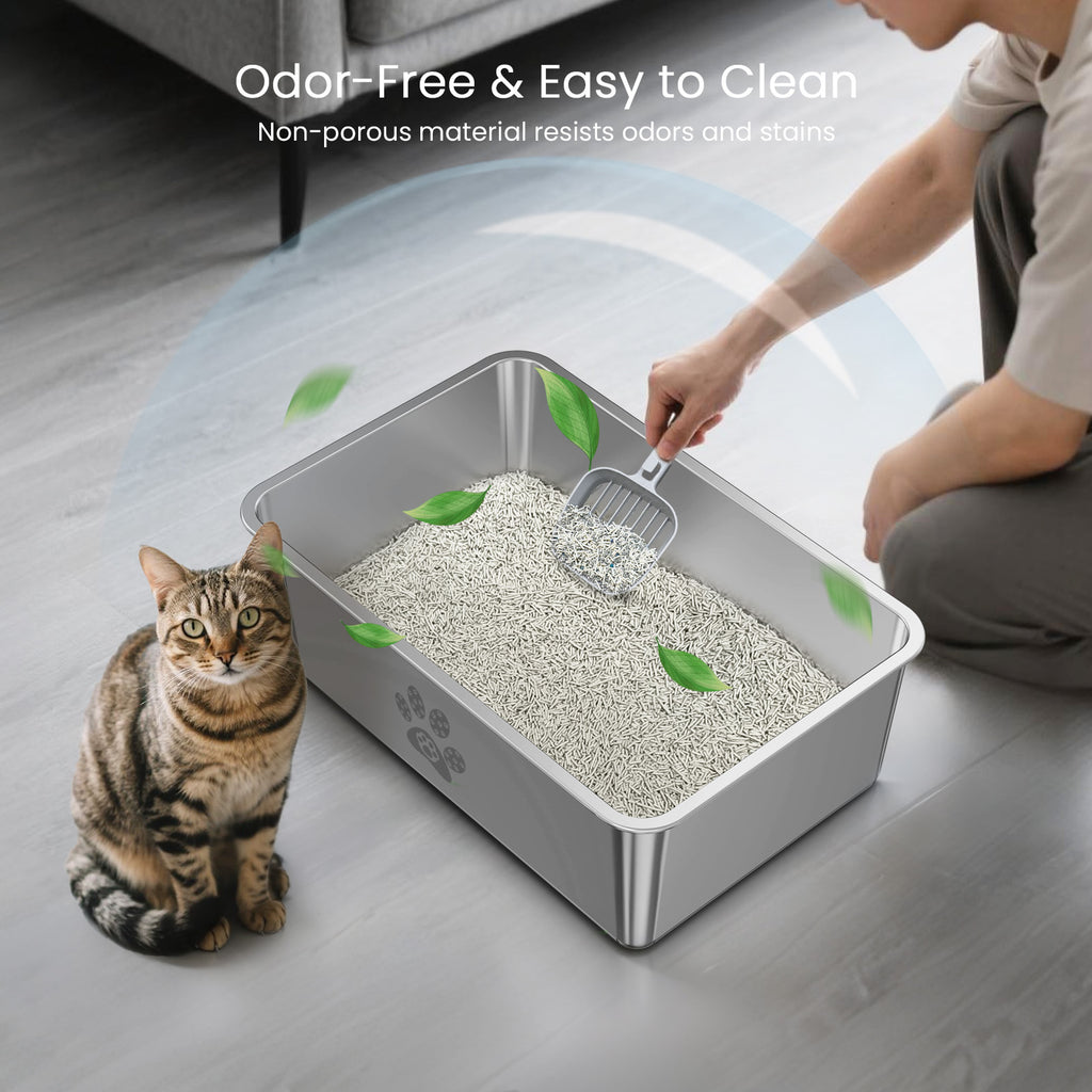 Cat Litter Box with High Sides Large Stainless Steel Cat Litter Pan 23.6" X 15.7" X 5.9"