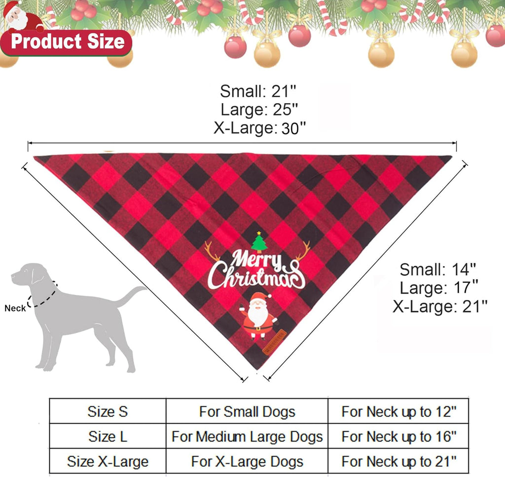 Christmas Plaid Dog Bandanas - 2 Pack Triangle Bibs for Medium to Large Pets Featuring Santa and Snowman Designs