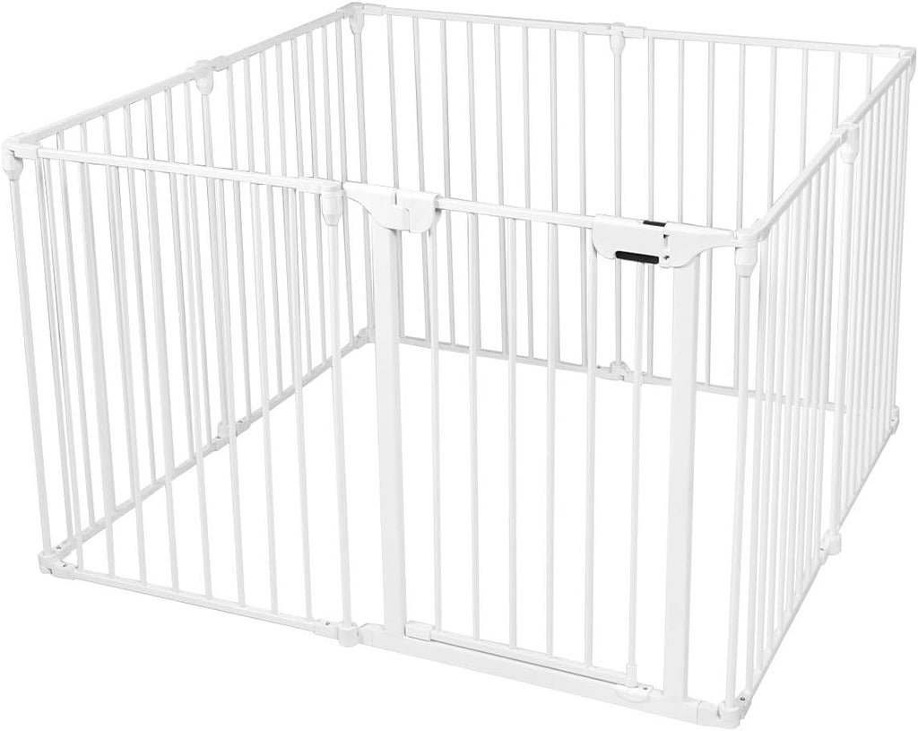 PETSAFE 181" Extra Wide Pet Gate and Dog Playpen - Foldable Dog Barrier with Walk-Through Door for Home, Stairs, and Fireplace (White)