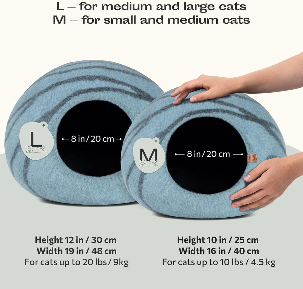 Premium Felt Cat Cave - Handmade 100% Merino Wool Cat Bed for Indoor Use (Aquamarine, Medium)