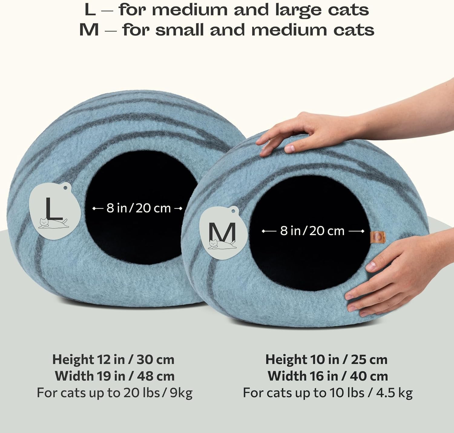Premium Felt Cat Cave - Handmade 100% Merino Wool Cat Bed for Indoor Use (Aquamarine, Medium)