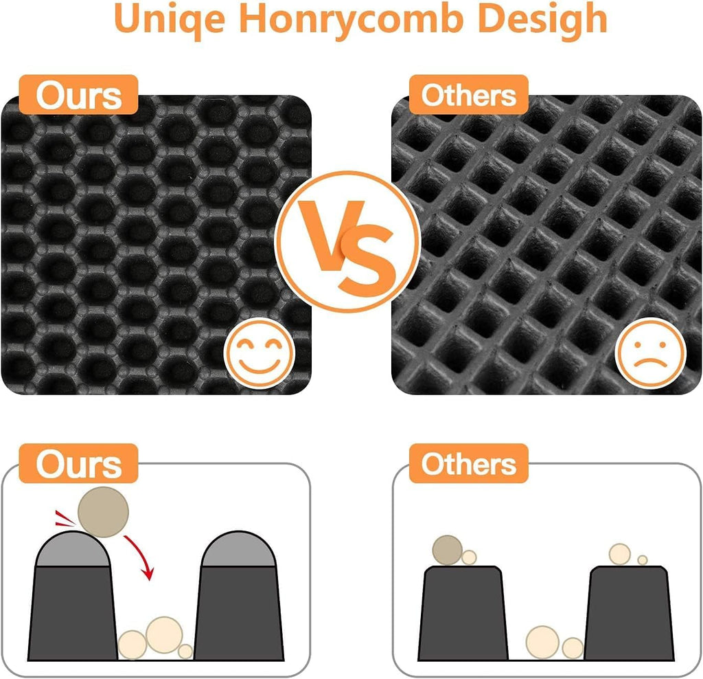 Cat Litter Mat with Honeycomb Double Layer Design, Waterproof and Urine Resistant, Effective Scatter Control, Easy to Clean and Washable, Black