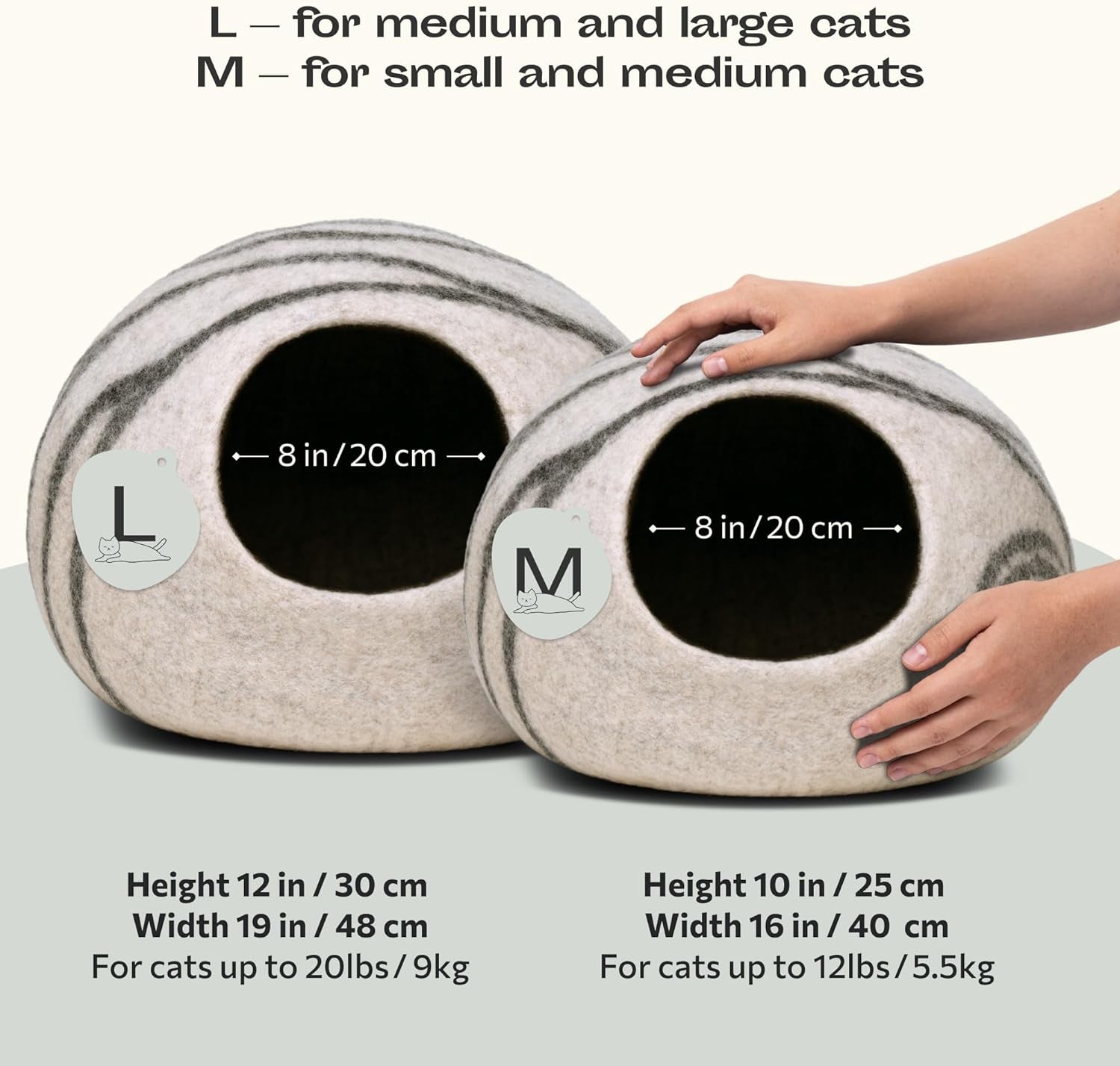 Premium Felt Cat Cave – Handmade 100% Merino Wool Cat Bed for Indoor Use (Light Grey, Medium)