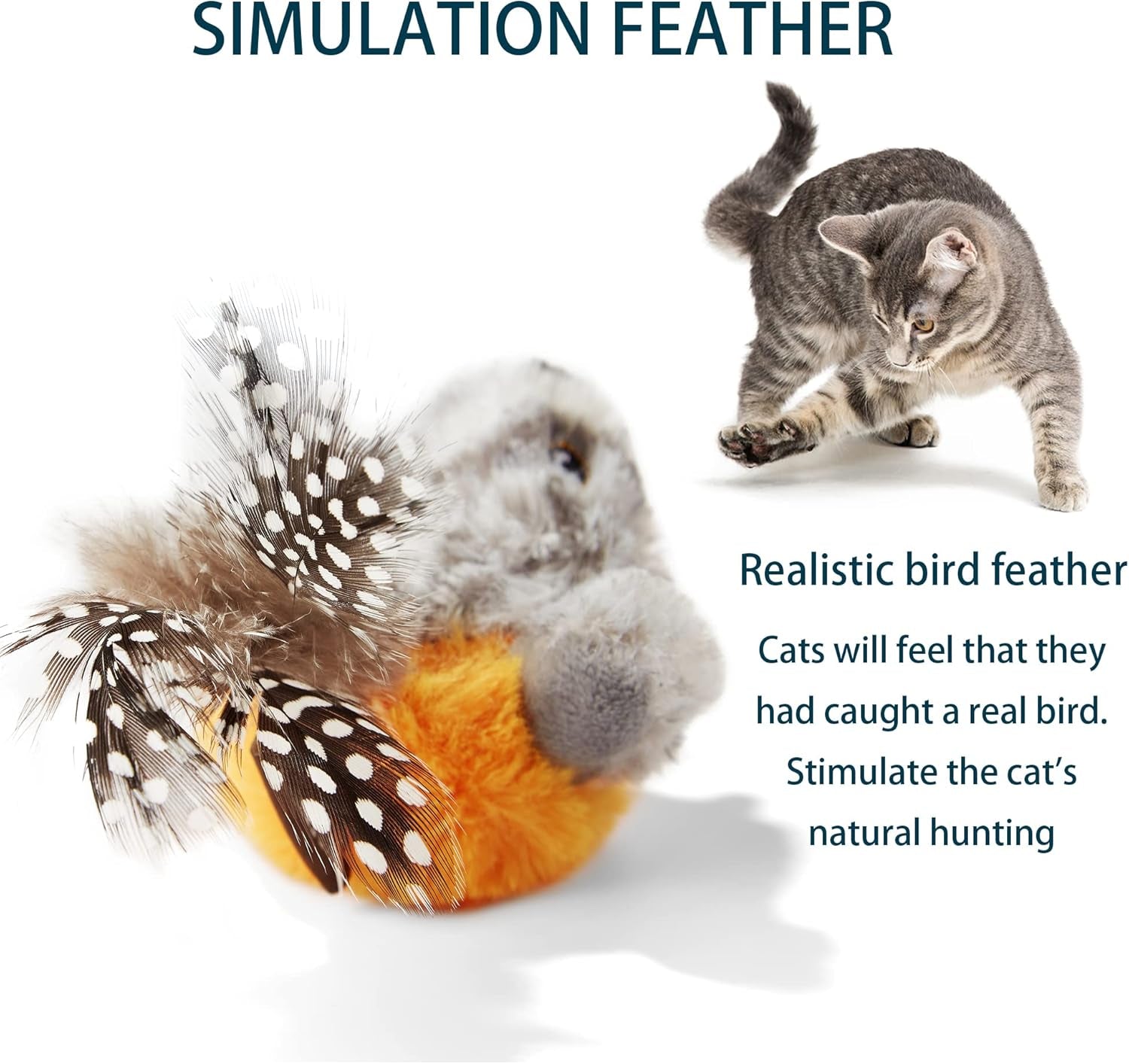 Interactive 2-Pack Cat Toys for Indoor Cats - Feather Squeaky Bird & Mouse Plush Toys with Motion Activation and Bird Chirping Sounds