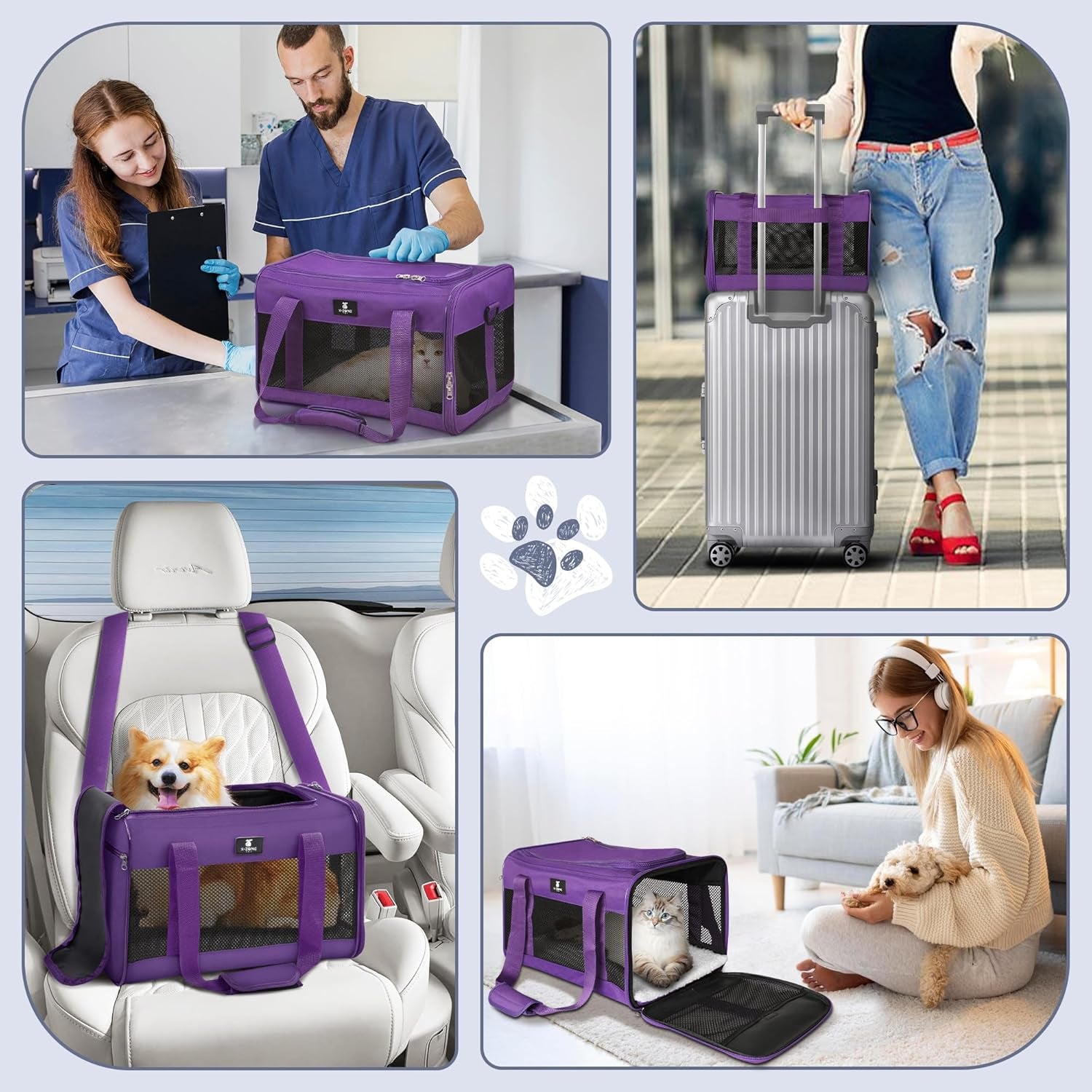 Airline-Approved Soft-Sided Cat Carrier for Small to Medium Cats up to 25 lbs, Featuring Removable Fleece Pad and Portable Design