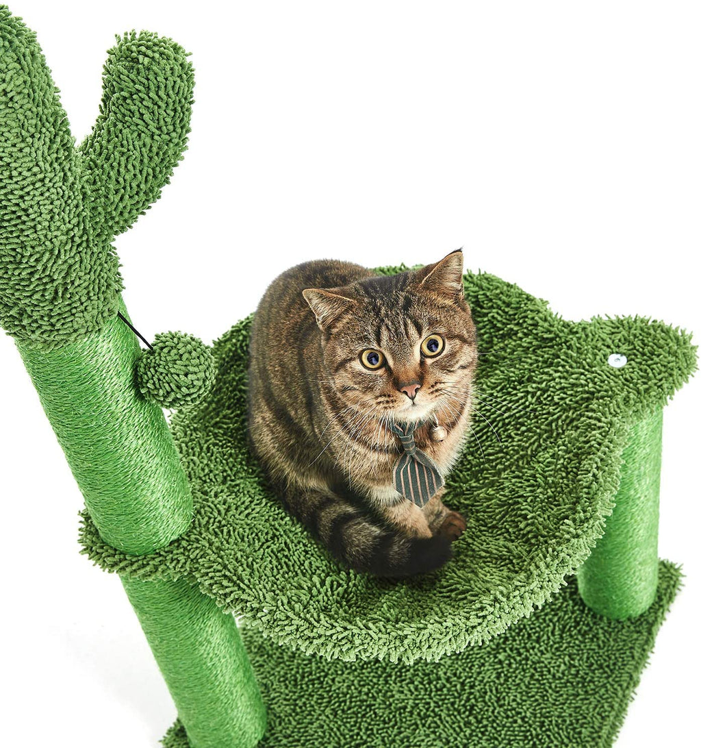 35-Inch Green Cactus Cat Tree with Hammock and Fully Wrapped Sisal Scratching Post