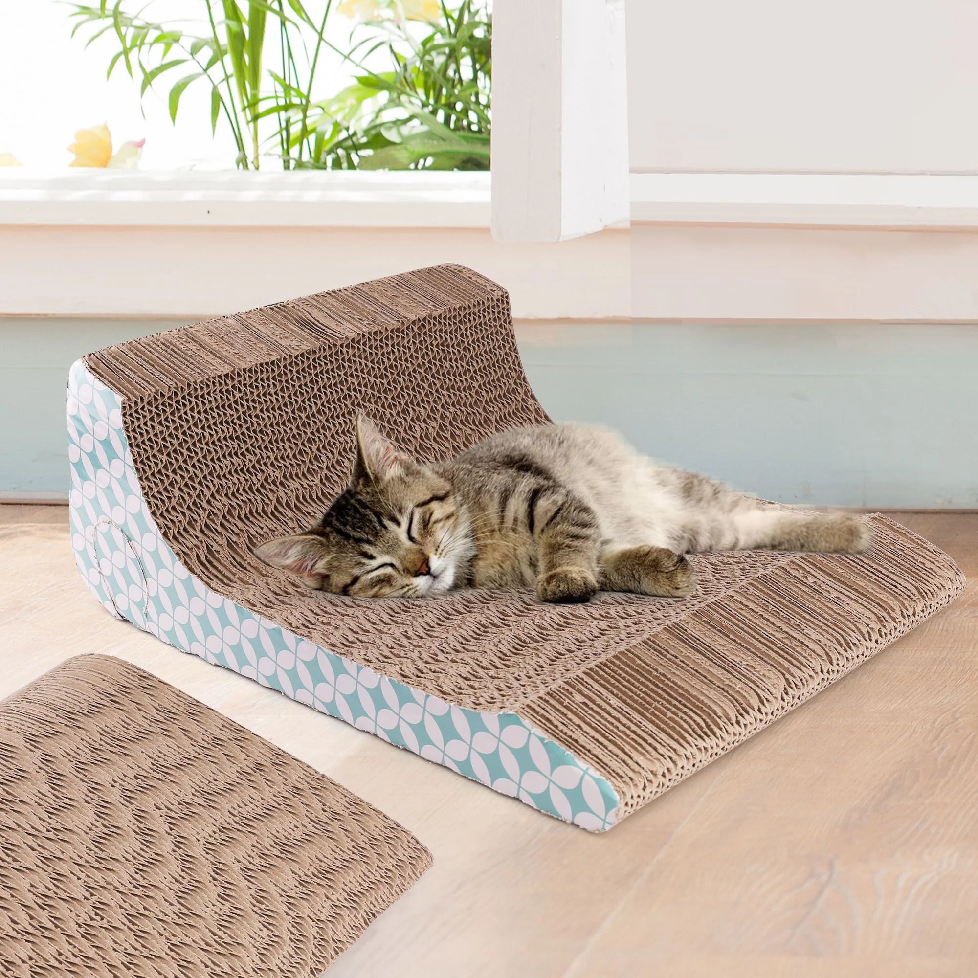 2-In-1 Cat Scratcher Cardboard, Corrugate Cat Scratch Pad with Ball Toy, Catnip, Removable