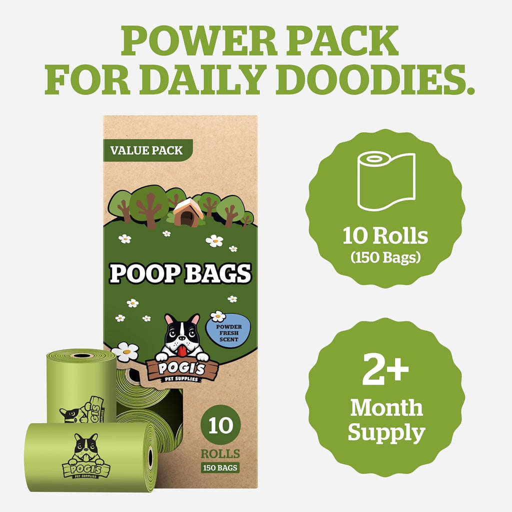 Pogi's Premium Leak-Proof Dog Waste Bags – Extra Thick, Fresh Scent, 150 Count (10 Rolls)