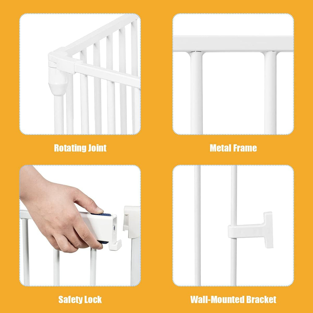 PETSAFE 181" Extra Wide Pet Gate and Dog Playpen - Foldable Dog Barrier with Walk-Through Door for Home, Stairs, and Fireplace (White)