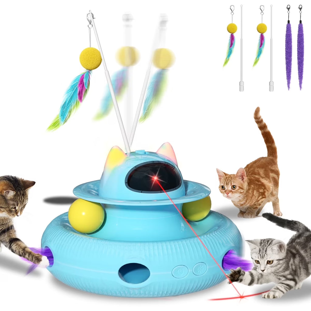 4 in 1 Interactive Cat Toys with USB Rechargeable,Smart Cat Feather Wand for Indoor Cats with Red Beam,Smart Interactive Electronic Exercise Kitten Toys,Exercise Cat Wand,Indoor Exercise Cat Kicker