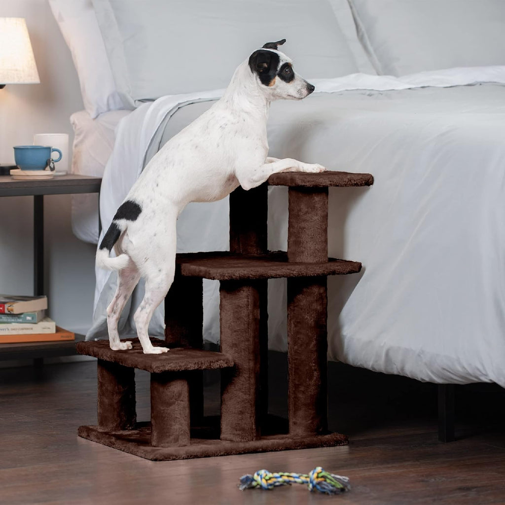 Steady Paws 3-Step Pet Stairs for Elevated Beds and Sofas - Brown