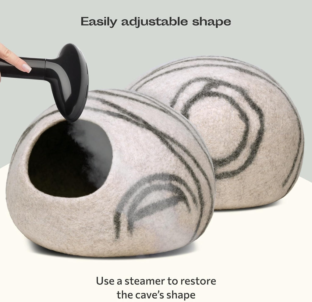 Premium Felt Cat Cave – Handmade 100% Merino Wool Cat Bed for Indoor Use (Light Grey, Medium)