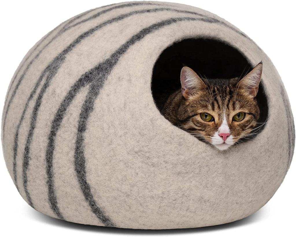 Premium Felt Cat Cave – Handmade 100% Merino Wool Cat Bed for Indoor Use (Light Grey, Medium)