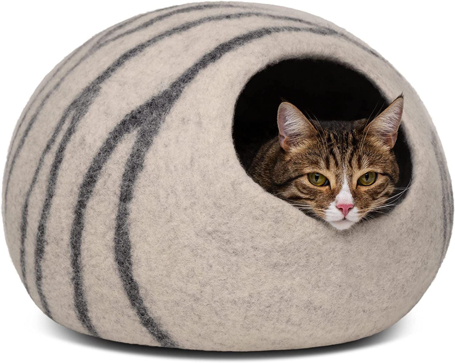 Premium Felt Cat Cave – Handmade 100% Merino Wool Cat Bed for Indoor Use (Light Grey, Medium)