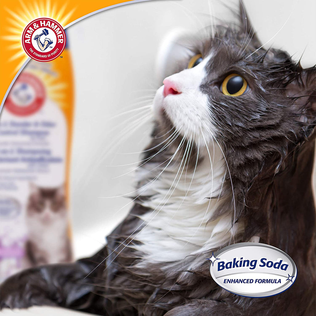 2-in-1 Deodorizing and Dander-Reducing Cat Shampoo with Baking Soda, Lavender Chamomile Scent, 20 Fl Oz