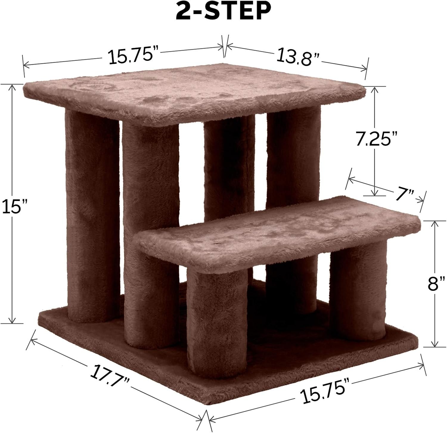 Steady Paws 3-Step Pet Stairs for Elevated Beds and Sofas - Brown