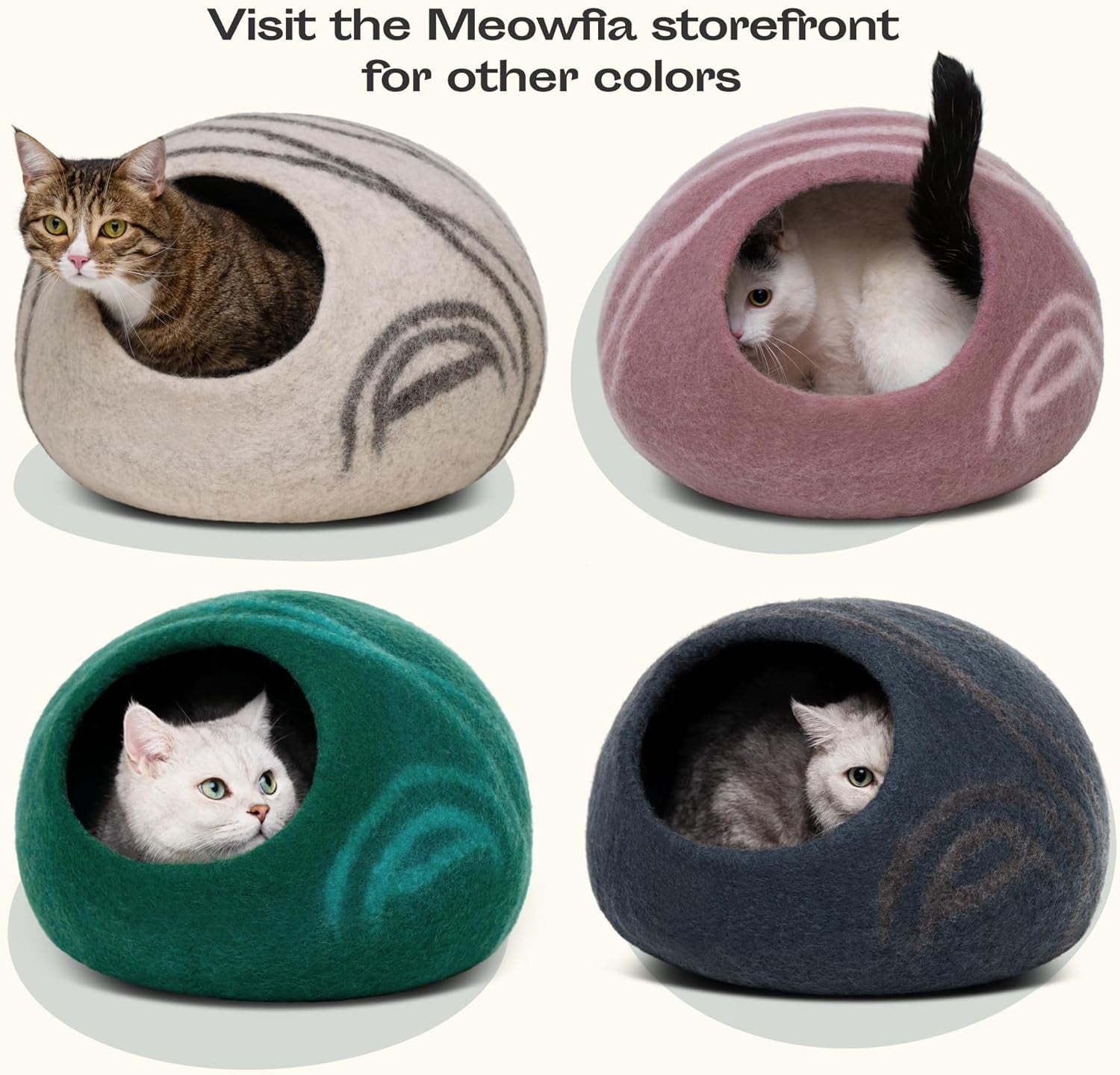 Premium Felt Cat Cave – Handmade 100% Merino Wool Cat Bed for Indoor Use (Light Grey, Medium)