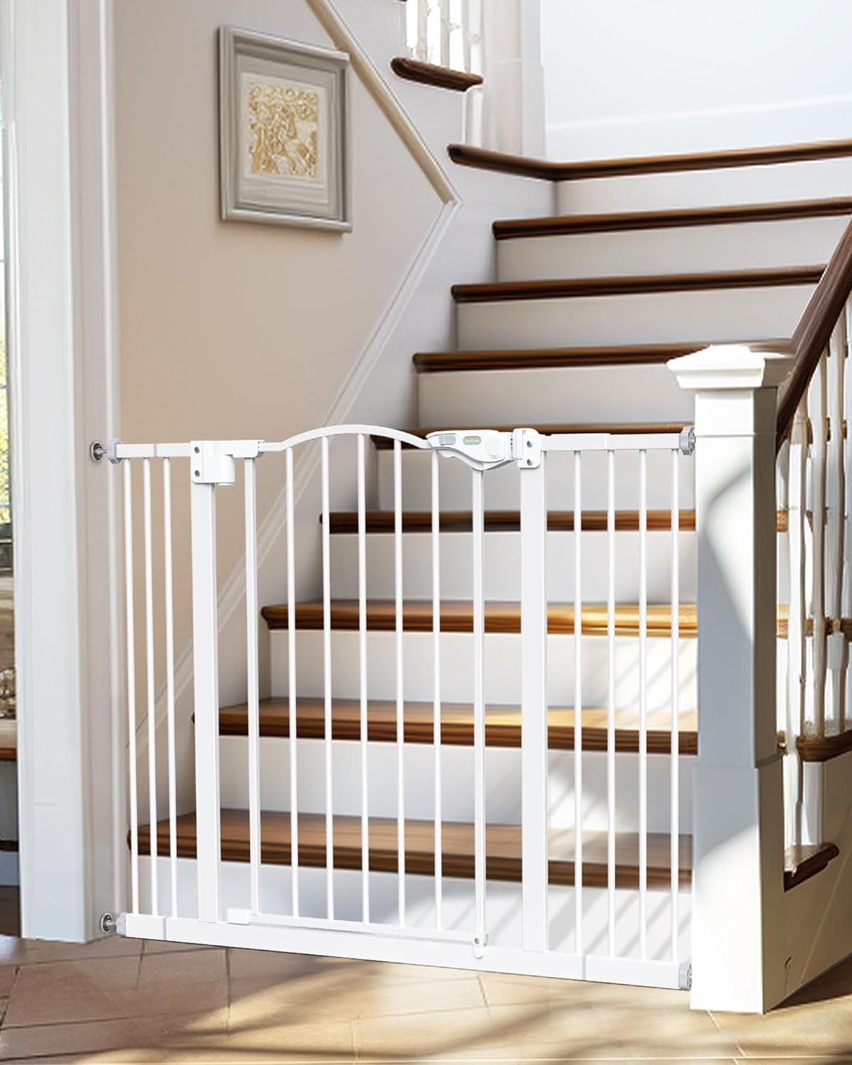 Adjustable 29-39.6" Baby Gate for Pets, Dual Auto-Close Dog Gate with One-Hand Operation, 30" Tall Safety Gate for Stairs, Hallways, and Bedrooms, Wall Pressure Mount Installation, White