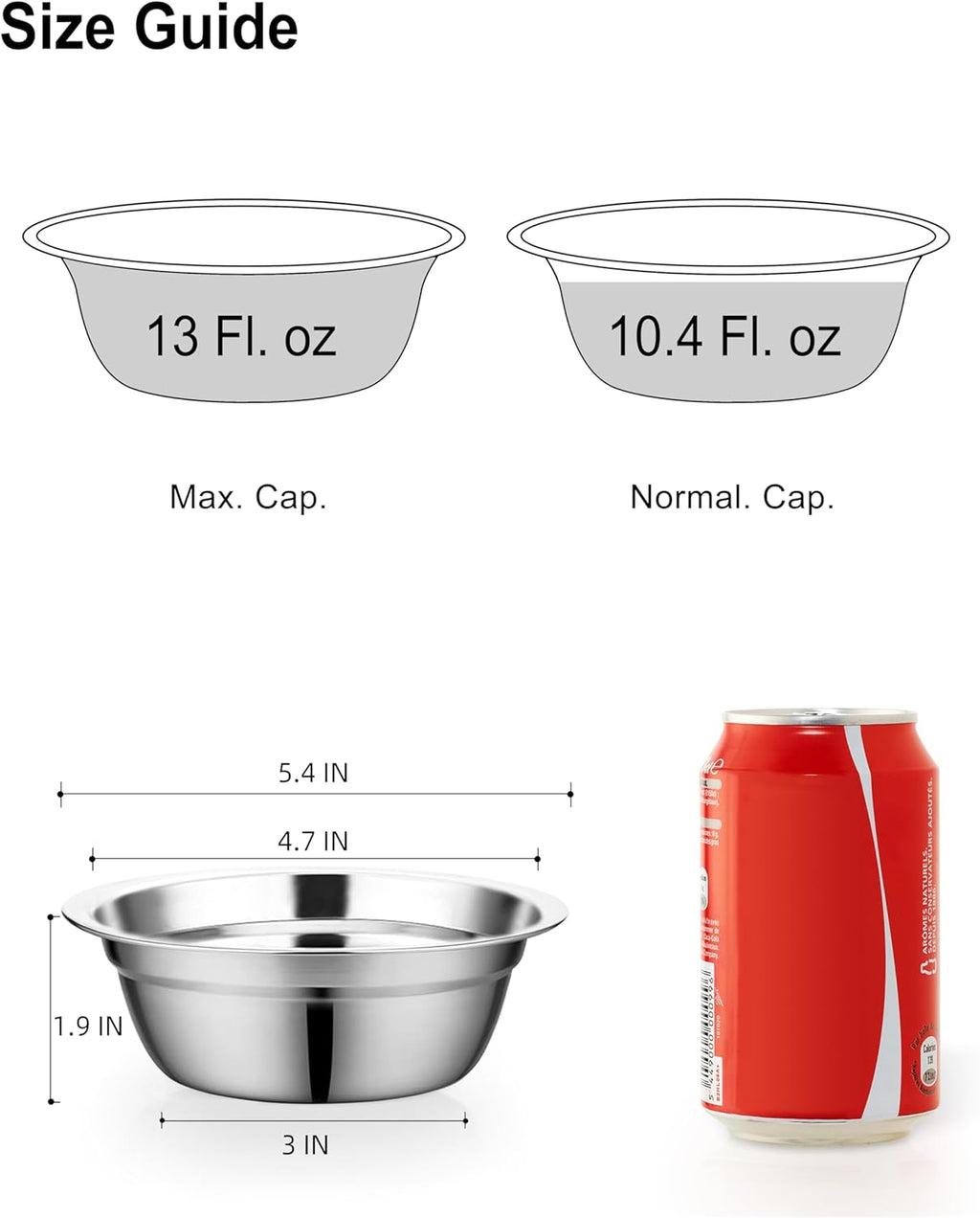 Stainless Steel Small Dog Food Bowls, Set of 2, 5.4 in Diameter, Replacement Bowls for Raised Feeding Stations (1.3 Cup Capacity)