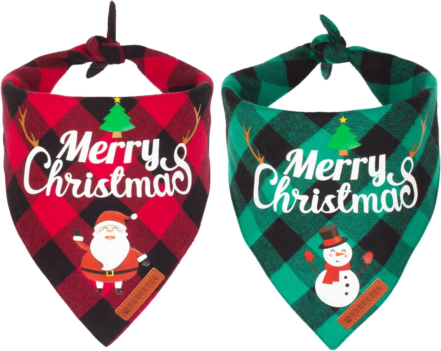 Christmas Plaid Dog Bandanas - 2 Pack Triangle Bibs for Medium to Large Pets Featuring Santa and Snowman Designs