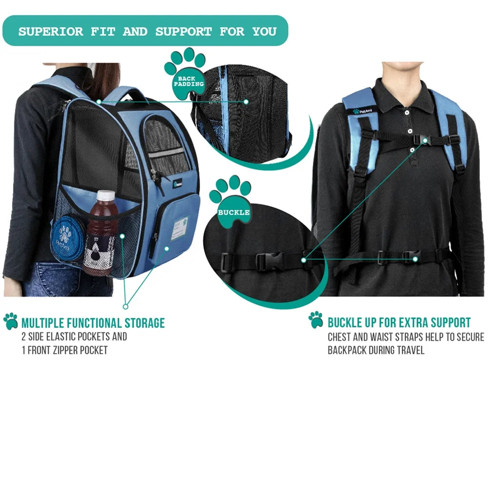 Deluxe Pet Carrier Backpack, Light Blue