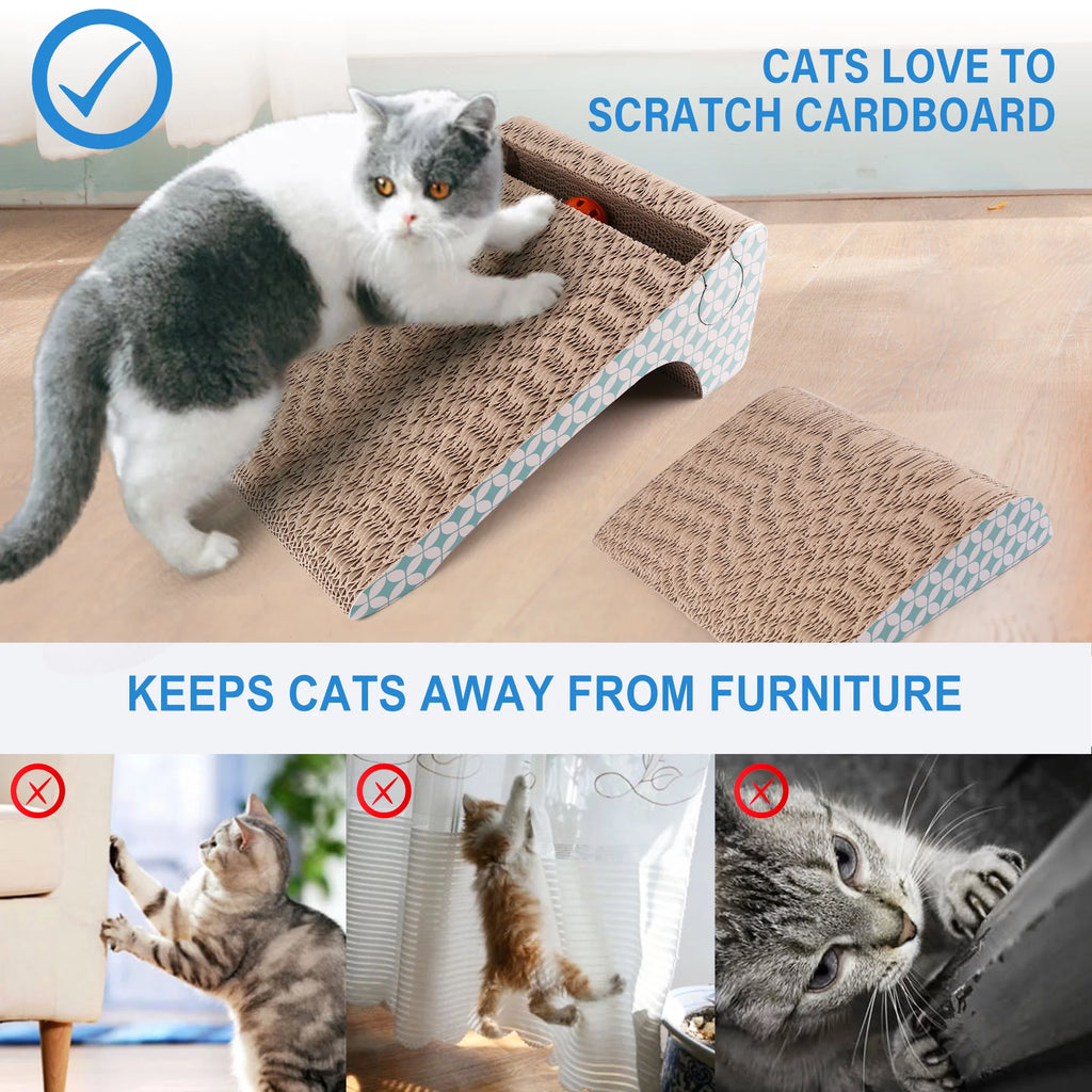 2-In-1 Cat Scratcher Cardboard, Corrugate Cat Scratch Pad with Ball Toy, Catnip, Removable